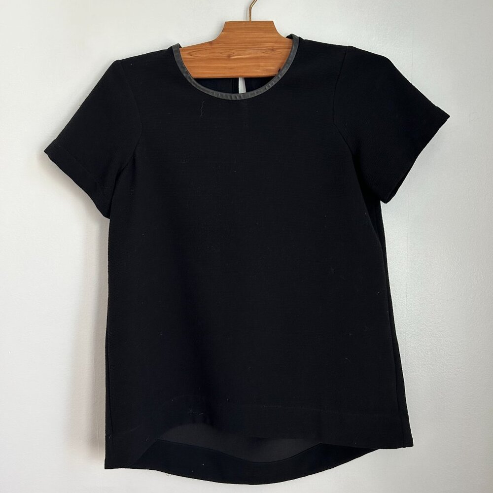 Madewell Short Sleeve Blouse Leather Trim. Black. 100% Polyester. XS